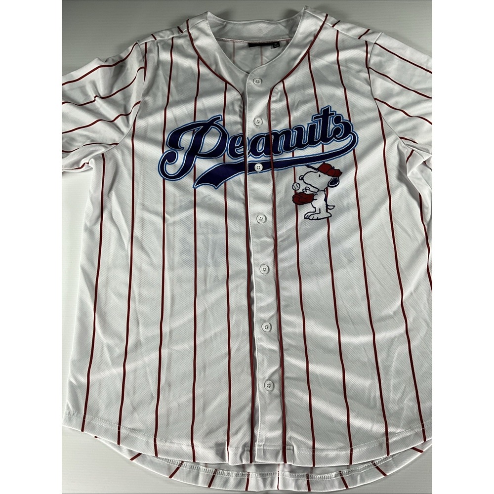 Peanuts Snoopy Athletic Club 50 Baseball Jersey Men's XL White Pinstripe USA